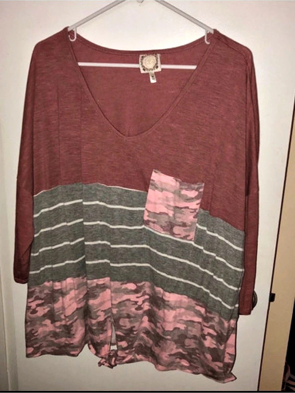 Tru Self Camo Color Block Tunic in Pink & Gray Size 3X